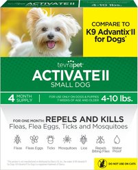 TevraPet Activate II Flea & Tick Prevention Spot Treatment for Small Dogs, 4-10 lbs, 4 Doses