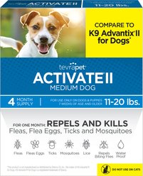 TevraPet Activate II Flea & Tick Prevention Spot Treatment for Medim Dogs, 11-20 lbs, 4 Doses