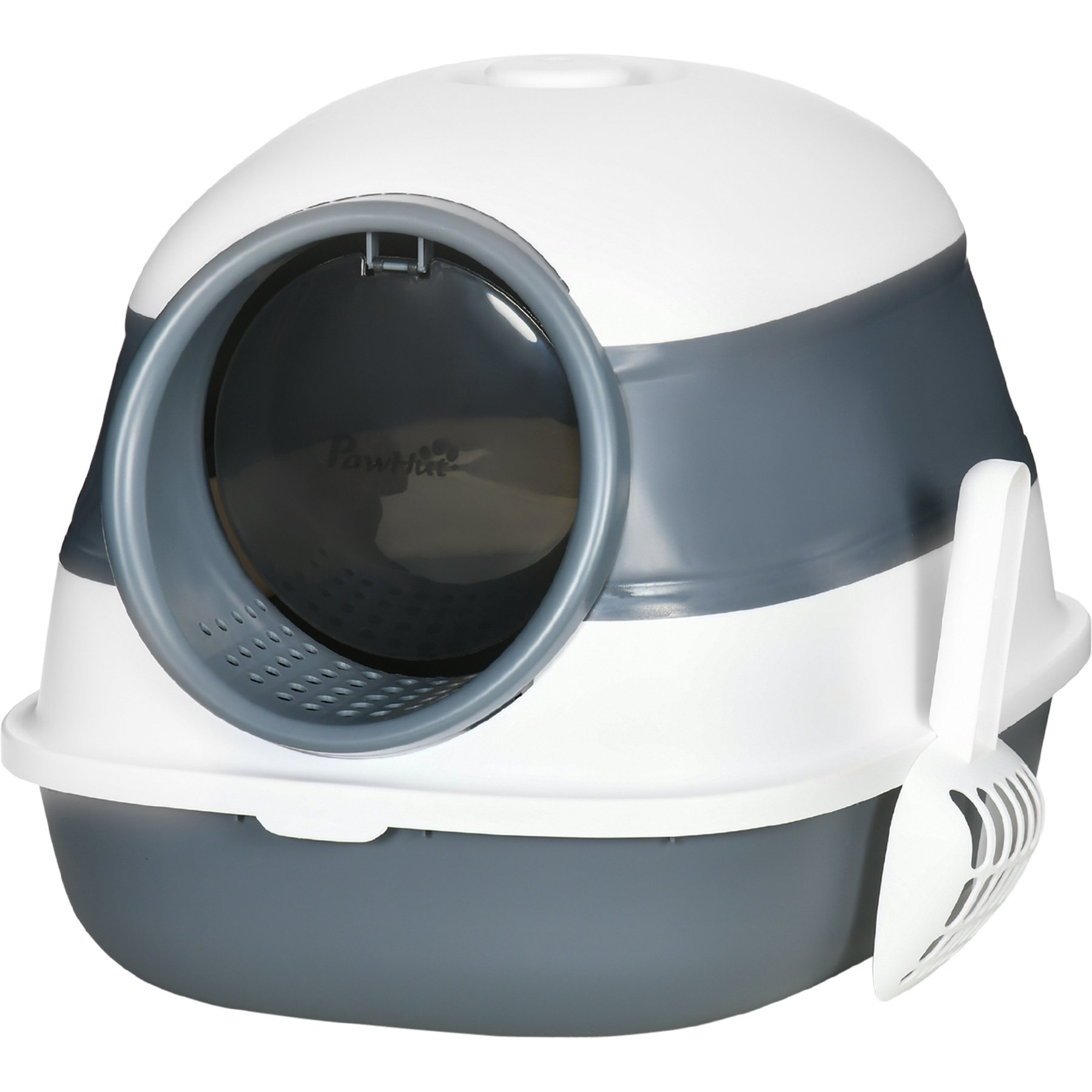 jansno High-Sided Air Freshener Two Way Entrance Covered Cat Litter Box with Lid, White & Gray