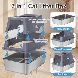 Wefeedy Stainless Steel Top Entry Cat Litter Box, Large, Grey slide 2 of 6