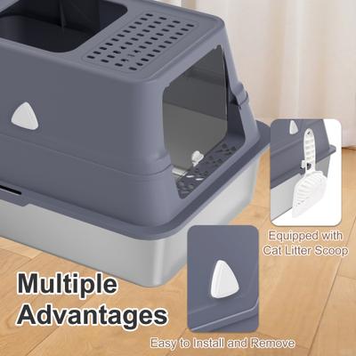 Show full view: Wefeedy Stainless Steel Top Entry Cat Litter Box, Large, Grey slide 6 of 7