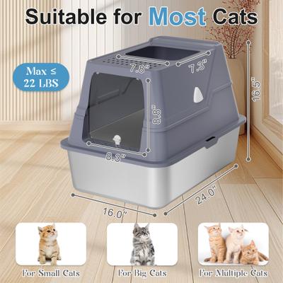 Show full view: Wefeedy Stainless Steel Top Entry Cat Litter Box, Large, Grey slide 2 of 7