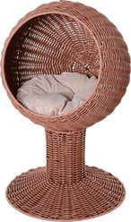 jansno Elevated Cat Bed with Rotatable Egg Chair Pod Basket with Thick Cushion, Brown