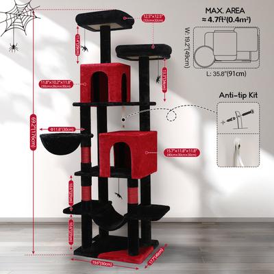 Show full view: Globlazer 69-in Tall Multi-Level Goth Cat Tree, Black Red slide 3 of 8
