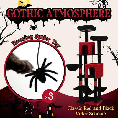 Show full view: Globlazer 69-in Tall Multi-Level Goth Cat Tree, Black Red slide 4 of 8