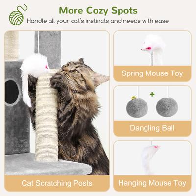 Show full view: Globlazer 50-inch Cat Tree House with Steps, Light Gray slide 6 of 8