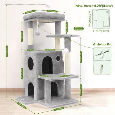 Show full view: Globlazer 50-inch Cat Tree House with Steps, Light Gray slide 3 of 8