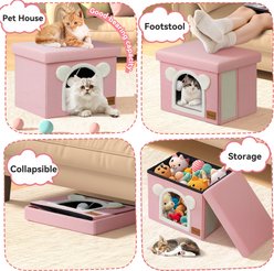 Heeyoo Polyester Indoor Bed Cave Cat House with Lid, Fluffy Ball & Scratch Pad, Pink slide 2 of 8