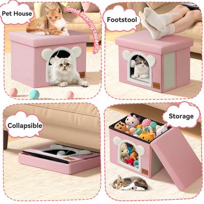 Show full view: Heeyoo Polyester Indoor Bed Cave Cat House with Lid, Fluffy Ball & Scratch Pad, Pink slide 4 of 8