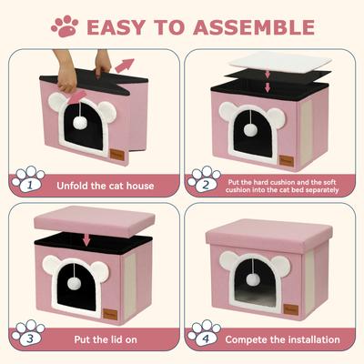 Show full view: Heeyoo Polyester Indoor Bed Cave Cat House with Lid, Fluffy Ball & Scratch Pad, Pink slide 8 of 8