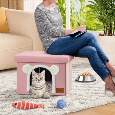 Show full view: Heeyoo Polyester Indoor Bed Cave Cat House with Lid, Fluffy Ball & Scratch Pad, Pink slide 5 of 8