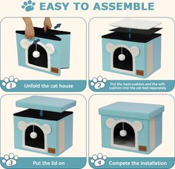Heeyoo Polyester Indoor Bed Cave Cat House with Lid, Fluffy Ball & Scratch Pad, Mint Green slide 2 of 7