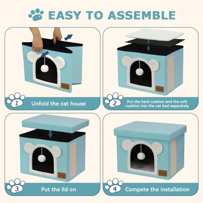 Show full view: Heeyoo Polyester Indoor Bed Cave Cat House with Lid, Fluffy Ball & Scratch Pad, Mint Green slide 7 of 7