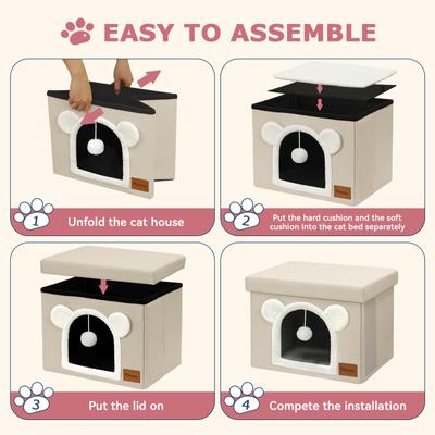Show full view: Heeyoo Polyester Indoor Bed Cave Cat House with Lid, Fluffy Ball & Scratch Pad, Beige slide 7 of 7