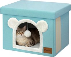 Heeyoo Polyester Indoor Bed Cave Cat House with Lid, Fluffy Ball & Scratch Pad, Mint Green