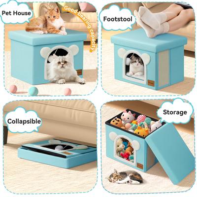Show full view: Heeyoo Polyester Indoor Bed Cave Cat House with Lid, Fluffy Ball & Scratch Pad, Mint Green slide 4 of 7