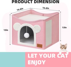 Heeyoo Polyester Indoor Bed Cave Cat House with Fluffy Ball & Scratch Pad, Pink slide 2 of 7