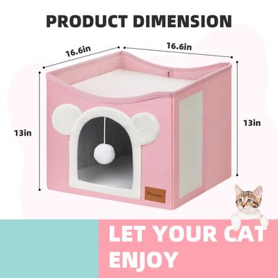Show full view: Heeyoo Polyester Indoor Bed Cave Cat House with Fluffy Ball & Scratch Pad, Pink slide 2 of 7