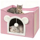 Heeyoo Polyester Indoor Bed Cave Cat House with Fluffy Ball & Scratch Pad, Pink