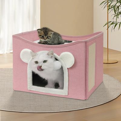 Show full view: Heeyoo Polyester Indoor Bed Cave Cat House with Fluffy Ball & Scratch Pad, Pink slide 6 of 7