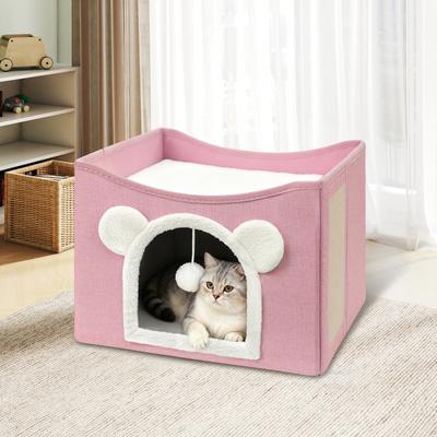 Show full view: Heeyoo Polyester Indoor Bed Cave Cat House with Fluffy Ball & Scratch Pad, Pink slide 5 of 7
