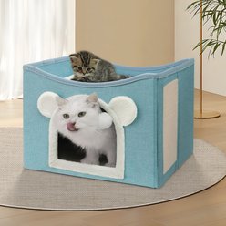 Heeyoo Polyester Indoor Bed Cave Cat House with Fluffy Ball & Scratch Pad, Mint Green slide 2 of 7