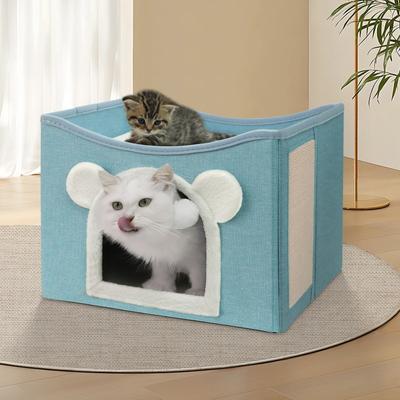 Show full view: Heeyoo Polyester Indoor Bed Cave Cat House with Fluffy Ball & Scratch Pad, Mint Green slide 5 of 7