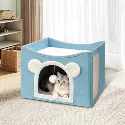 Show full view: Heeyoo Polyester Indoor Bed Cave Cat House with Fluffy Ball & Scratch Pad, Mint Green slide 6 of 7