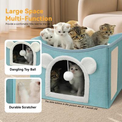 Show full view: Heeyoo Polyester Indoor Bed Cave Cat House with Fluffy Ball & Scratch Pad, Mint Green slide 4 of 7