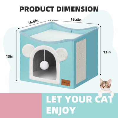 Show full view: Heeyoo Polyester Indoor Bed Cave Cat House with Fluffy Ball & Scratch Pad, Mint Green slide 2 of 7