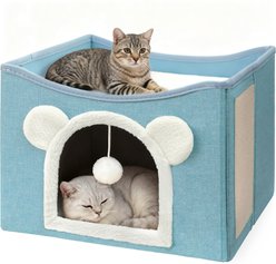 Heeyoo Polyester Indoor Bed Cave Cat House with Fluffy Ball & Scratch Pad, Mint Green