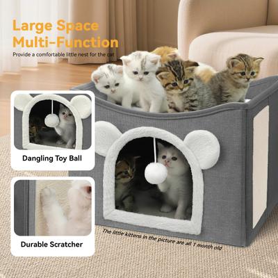 Show full view: Heeyoo Polyester Indoor Bed Cave Cat House with Fluffy Ball & Scratch Pad, Light Grey slide 4 of 7