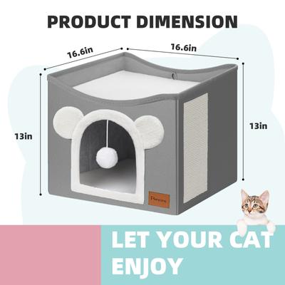 Show full view: Heeyoo Polyester Indoor Bed Cave Cat House with Fluffy Ball & Scratch Pad, Light Grey slide 2 of 7