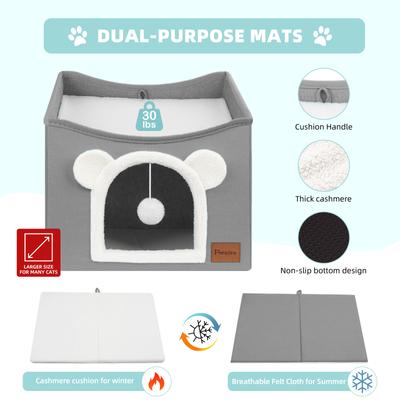 Show full view: Heeyoo Polyester Indoor Bed Cave Cat House with Fluffy Ball & Scratch Pad, Light Grey slide 3 of 7
