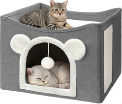 Heeyoo Polyester Indoor Bed Cave Cat House with Fluffy Ball & Scratch Pad, Light Grey