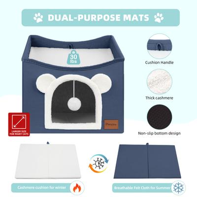 Show full view: Heeyoo Polyester Indoor Bed Cave Cat House with Fluffy Ball & Scratch Pad, Navy slide 3 of 8