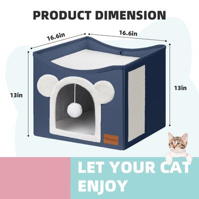 Show full view: Heeyoo Polyester Indoor Bed Cave Cat House with Fluffy Ball & Scratch Pad, Navy slide 2 of 8