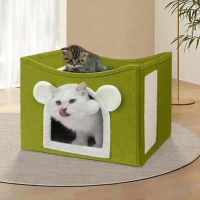 Show full view: Heeyoo Polyester Indoor Bed Cave Cat House with Fluffy Ball & Scratch Pad, Fruit Green slide 6 of 7