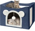 Heeyoo Polyester Indoor Bed Cave Cat House with Fluffy Ball & Scratch Pad, Navy