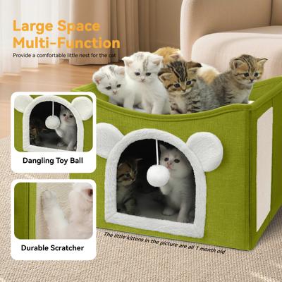 Show full view: Heeyoo Polyester Indoor Bed Cave Cat House with Fluffy Ball & Scratch Pad, Fruit Green slide 4 of 7