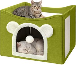 Heeyoo Polyester Indoor Bed Cave Cat House with Fluffy Ball & Scratch Pad, Fruit Green