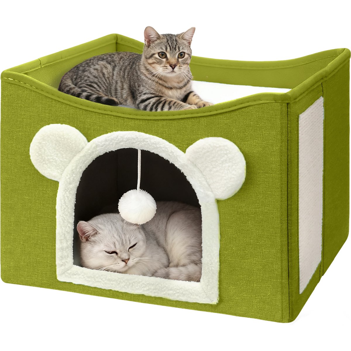Heeyoo Polyester Indoor Bed Cave Cat House with Fluffy Ball & Scratch Pad, Fruit Green