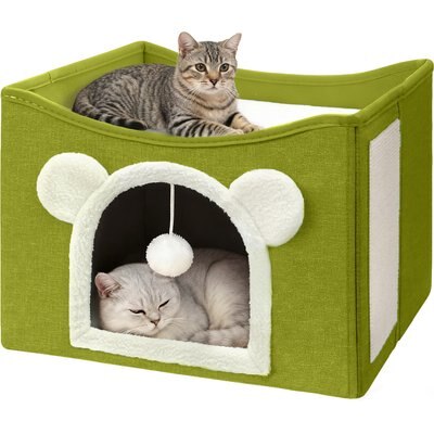 Heeyoo Heeyoo Polyester Indoor Bed Cave Cat House with Fluffy Ball & Scratch Pad, Fruit Green