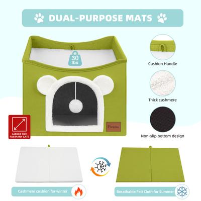 Show full view: Heeyoo Polyester Indoor Bed Cave Cat House with Fluffy Ball & Scratch Pad, Fruit Green slide 3 of 7