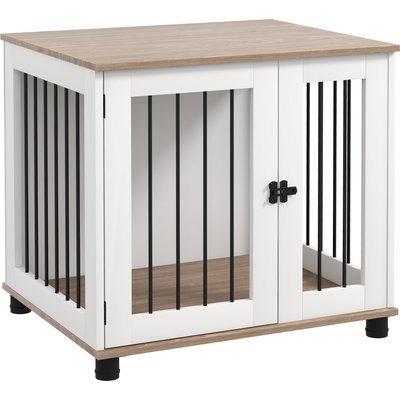 jansno jansno Dog Crate End Table with Lockable Door, Walnut Brown