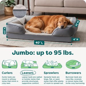 FurHaven Velvet Waves Perfect Comfort Cooling Gel Bolster Cat & Dog Bed with Removable Cover, Granite Gray, Jumbo