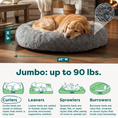 Show full view: FurHaven Calming Cuddler Long Fur Donut Bolster Dog Bed, Gray, Jumbo slide 3 of 11