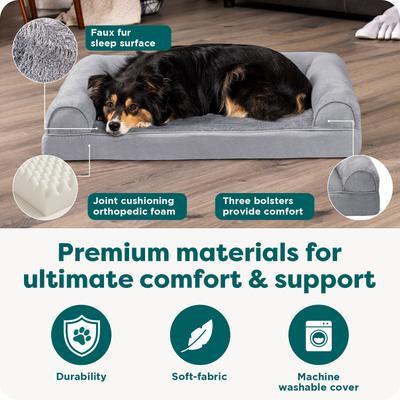 Show full view: FurHaven Plush & Suede Orthopedic Sofa Cat & Dog Bed, Gray, Large slide 5 of 11