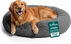 FurHaven Calming Cuddler Long Fur Donut Bolster Dog Bed, Gray, Jumbo slide 1 of 9