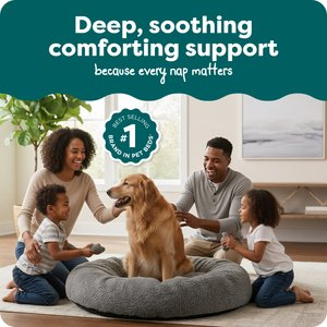FurHaven Calming Cuddler Long Fur Donut Bolster Dog Bed, Gray, Jumbo